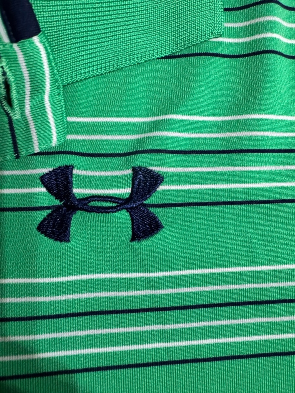 Under Armour Green Striped Polo with Navy Logo - Picture 5 of 6